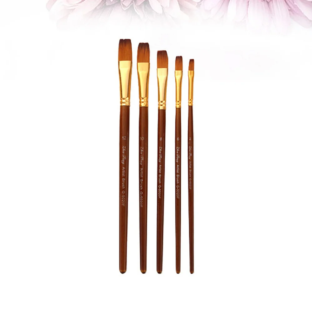 

5Pcs Nylon Wool Paint Brushes Wood Handle Oil Painting Brush Gouache Acrylic Oil Painting Brush for Students Artists Use (Slant