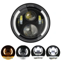 motorcycle 7 led headlights 60w hi lo beam halo angel eye drl amber turn signal lamp for jeep land rover motorcycle