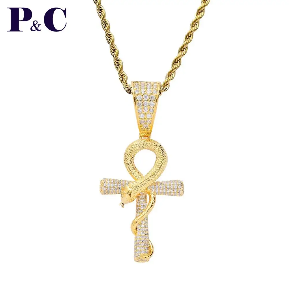 Мужская подвеска в стиле хип-хоп Египетский Анк-крест со змеиным кулоном AAA