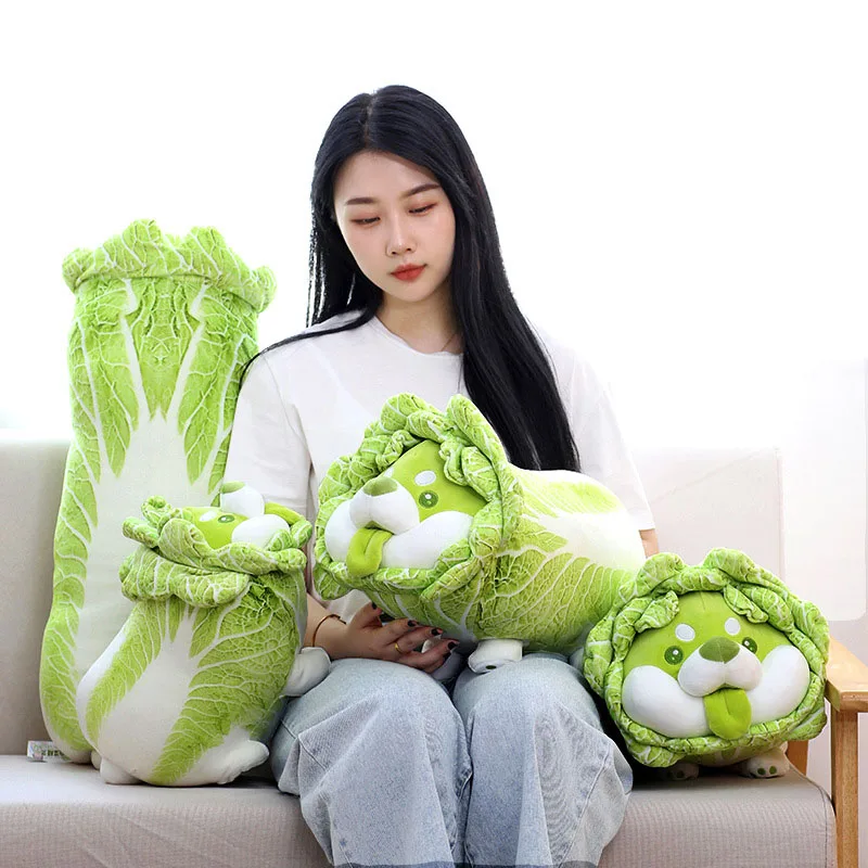 

22-55cm Cute Japanese Vegetable Dog Plush Toys Creative Chinese Cabbage Shiba Inu Pillow Stuffed Animal Sofa Cushion Baby Gifts