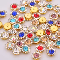 junao 8 10 12 14mm mix color sew on flower rhinestone with gold base glass crystal strass applique claw pearl beads for clothing