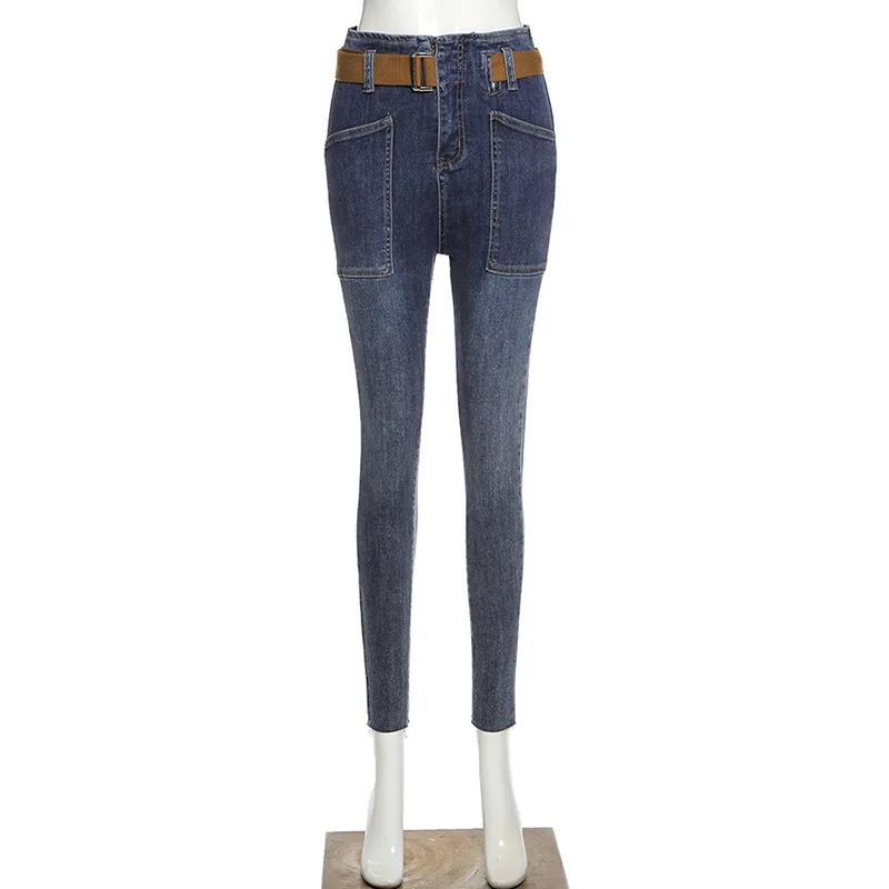 

Fashion Jeans Female Casual Slim Denim Pants Blue Womens Jeans Woman Stretch Spring Skinny Pants For Women Trousers With Belt