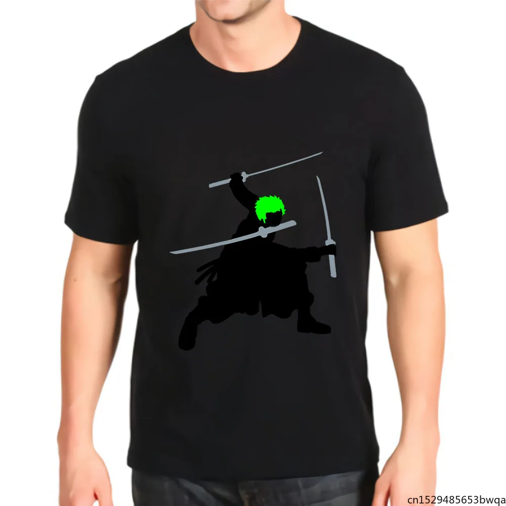 

Kawaii Anime Shirt Graphic Zoro Swords Silhouette Ringer Retro Print New Top Men's Fashion T-shirt
