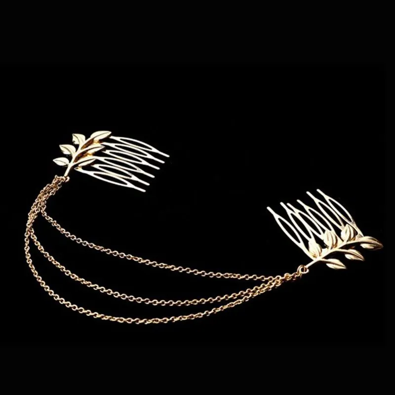 Модный гребень для волос в виде листьев золотого цвета заколка с манжетами и