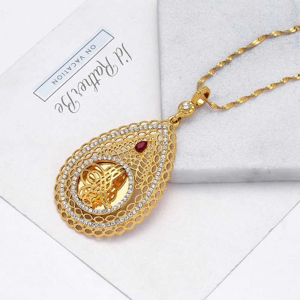 Красный с украшением в виде кристаллов Аллах кулон и ожерелья для женщин Ближний