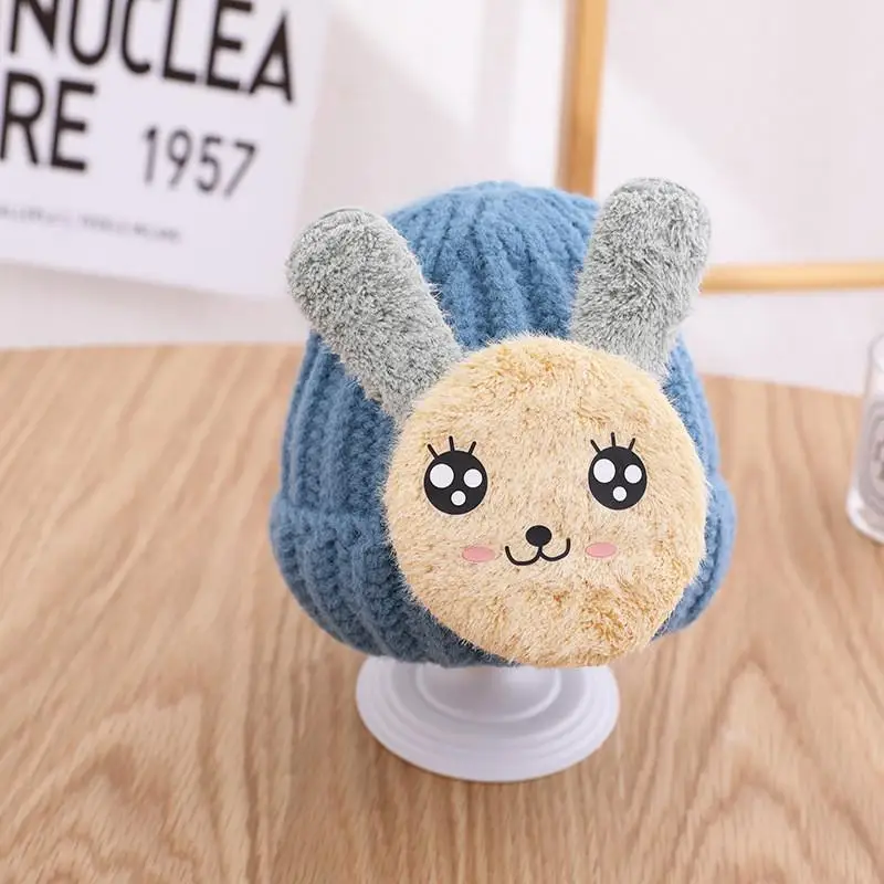 

2021 Autumn and winter Cartoon rabbit face Thicken knitted hat warm hat Skullies cap beanie hat for Children boy and girl 52