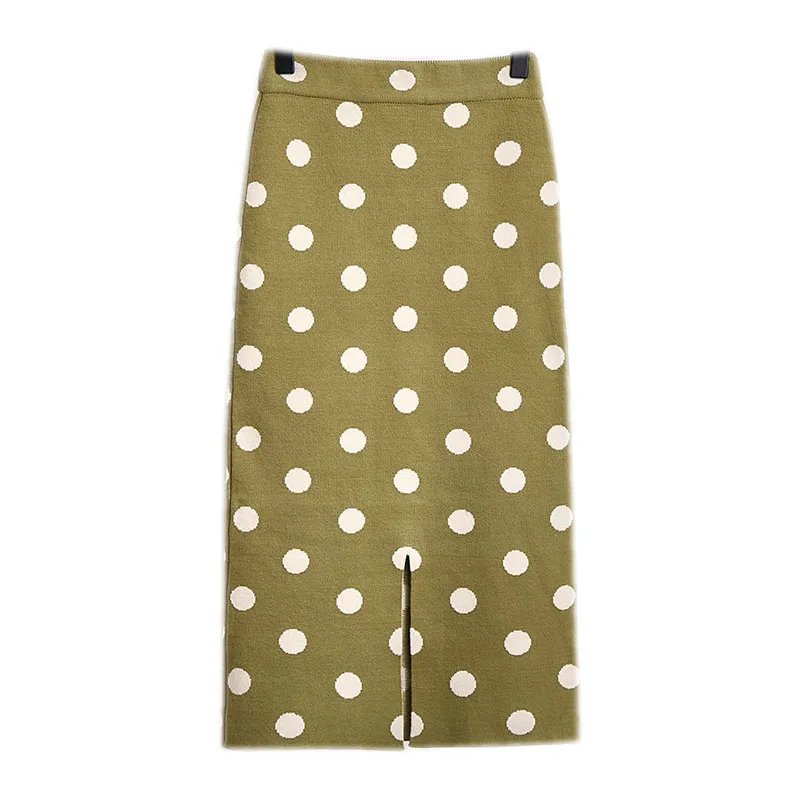 Women's Polka Dot Knit Skirt Autumn Winter Female Korean High Waist Split Step Skirt Thick Knit Long Skirt Hip Skirt New ML279