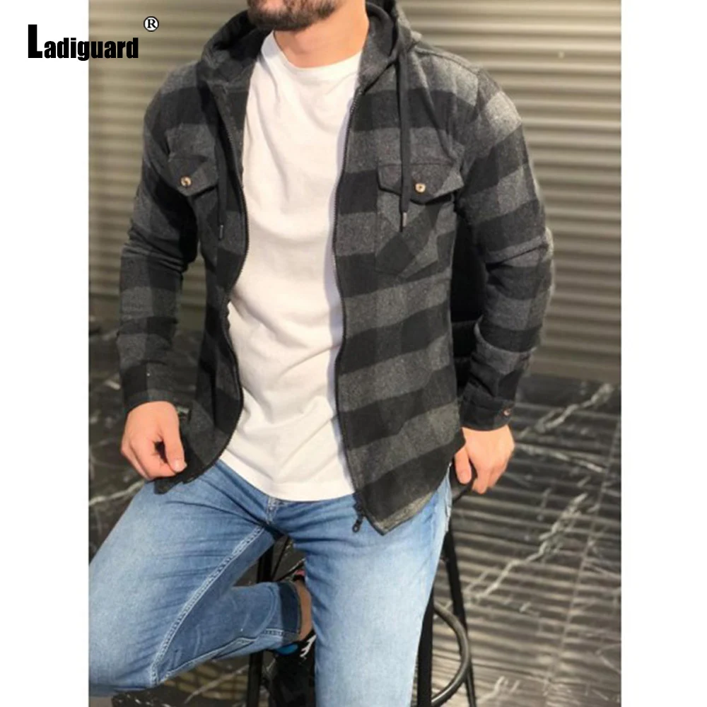 

Рубашка мужская с капюшоном, с длинным рукавом, в клетку