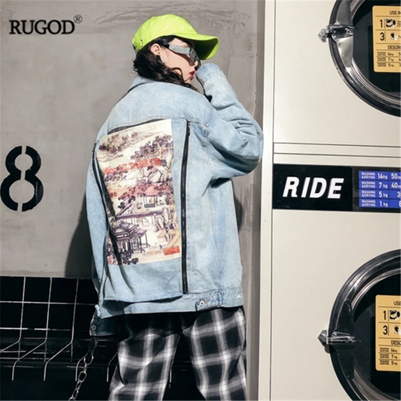 Женская джинсовая куртка RUGOD на молнии со съемными чернилами в стиле пэчворк