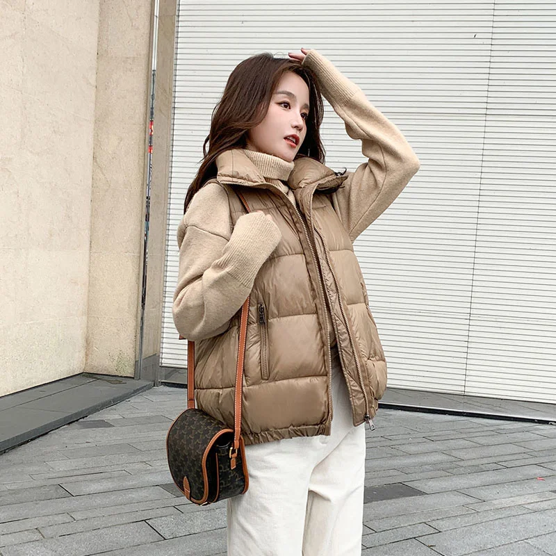 

Isenmal Autumn Winter Women's Solid Loose Vest Stand Collar Short Vest Jacket Cotton Padded Women Windproof Warm Waistcoat