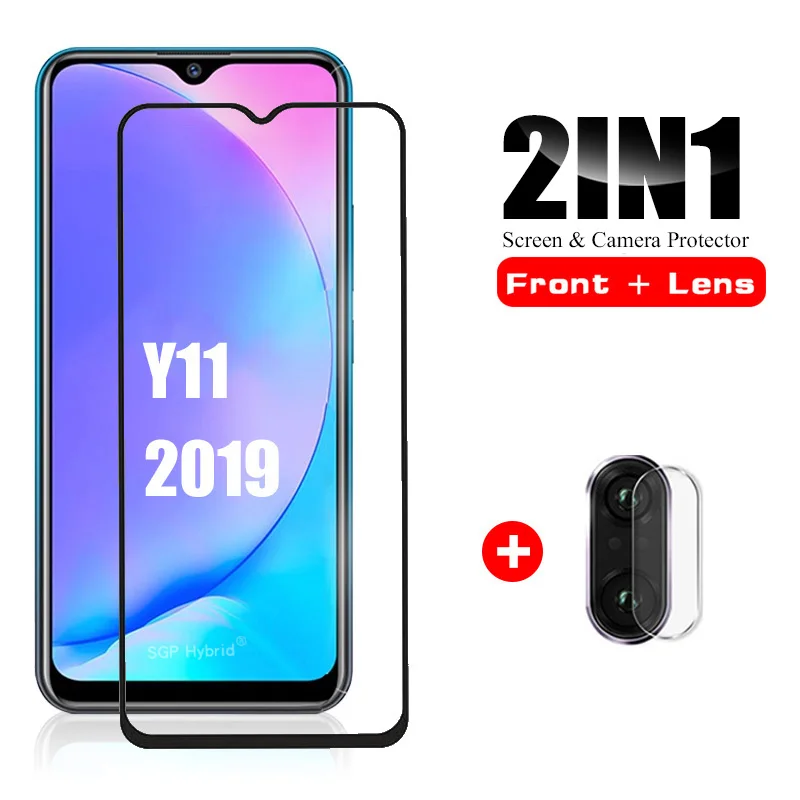 

2in1 Full cover screen protector For vivo Y11 2019 Tempered Glass the For Vivo y11 vivo y 11 Camera Lens Protective glass Film