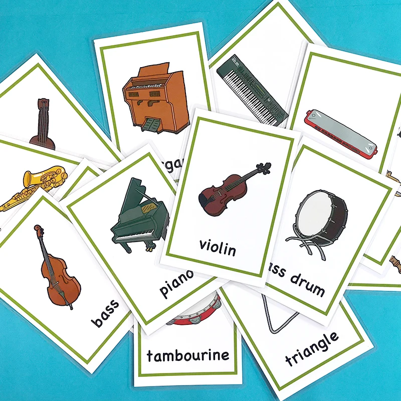 

31pcs Musical Instrument English Falshcards Early Learning Aids Educational Toys for Children Cognitive Cards