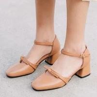 agodor elegant women dorsay pumps ankle strap square high heel all match square toe fashion pumps women shoes size 34 43