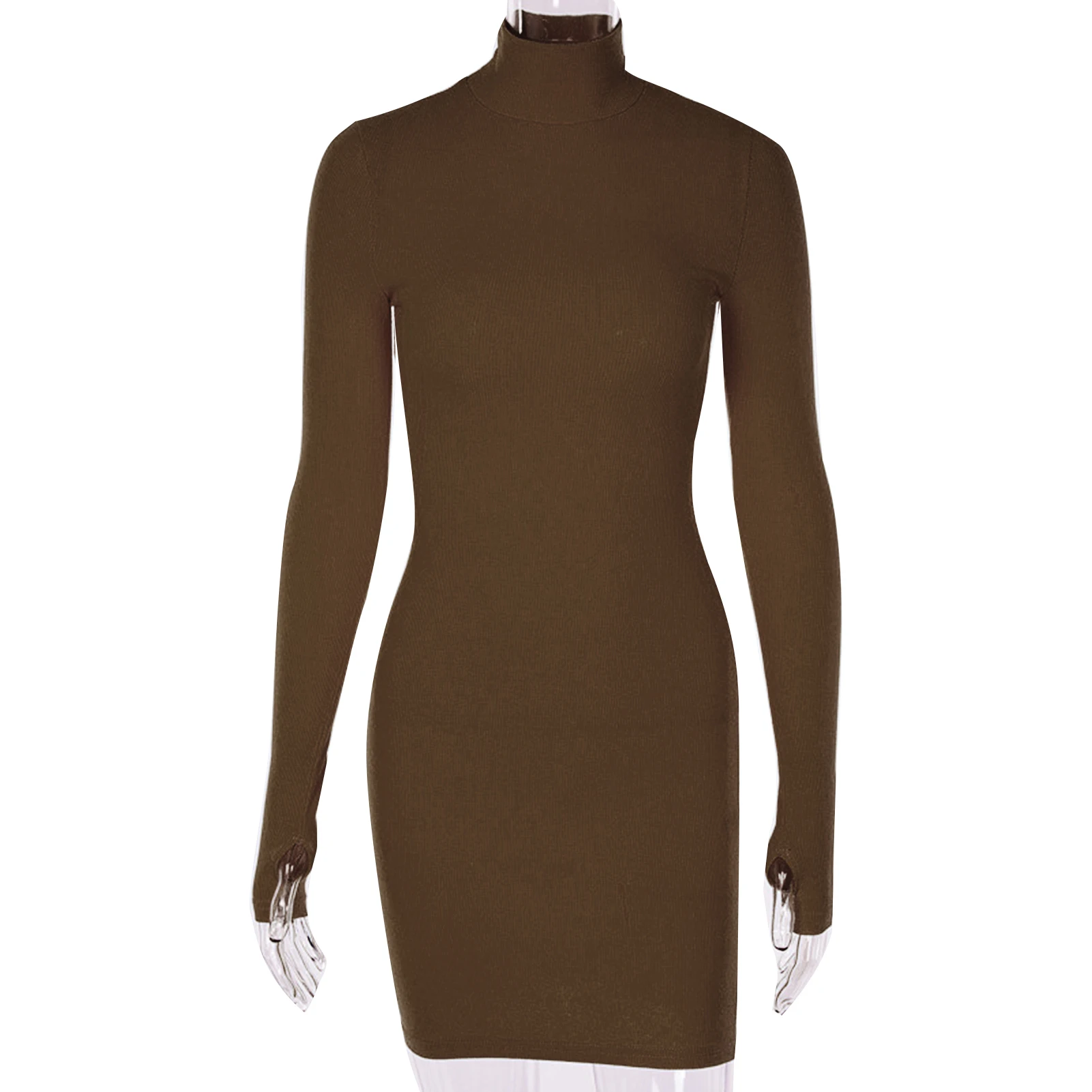 Соблазнительное женское осеннее однотонное облегающее мини платье с высоким