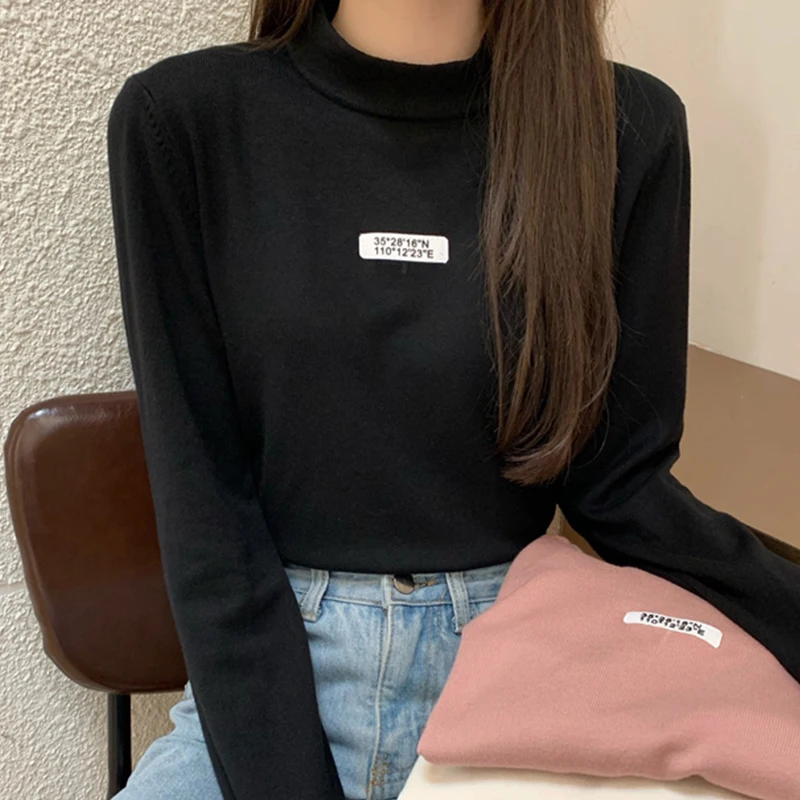 

Осенне-зимняя Женская водолазка средней длины с воротником средней длины, универсальная Свободная верхняя одежда, свитер с длинным рукавом...