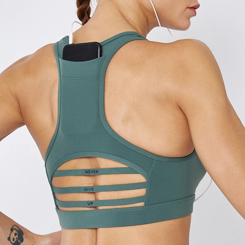 Back pocket sports yoga bra women GYM shockproof exercise fitness bras Mesh Splicing Sports running Underwear | Спорт и развлечения