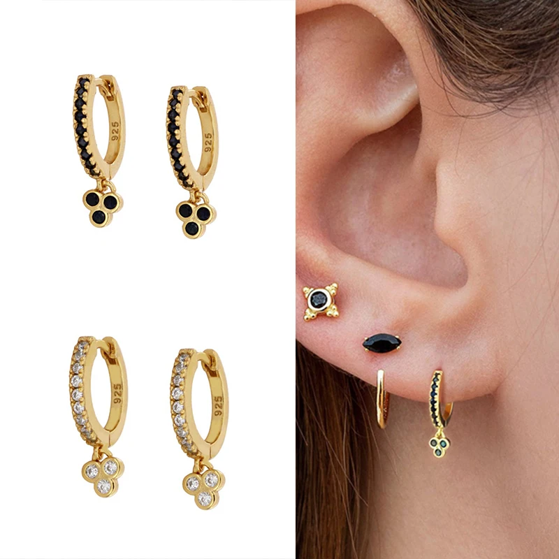 

Hot Selling 925 Sterling Silver Zircon Hoop Earrings For Women Charm Crystal Flower Shaped Pendant Earrings Vintage Jewelry Gift