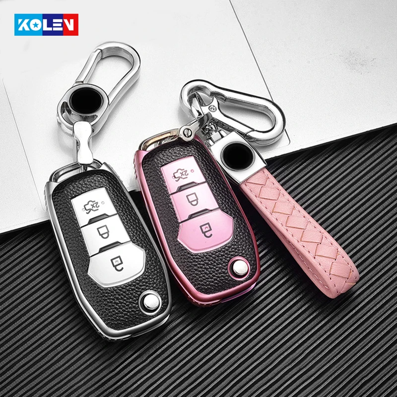 

Leather+TPU Car Remote Key Full Cover Case For Ford Ranger Fusion Fiesta Mondeo Mk4 Escort Everest 2019 S Max Kuga 2 Focus MK3