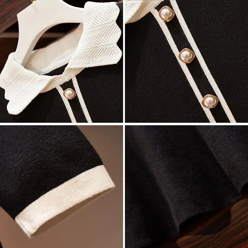 Large Size Autumn Winter Knitted Dress Women 4XL Plus Casual Black Buttons Sweater Big Office Work | Женская одежда