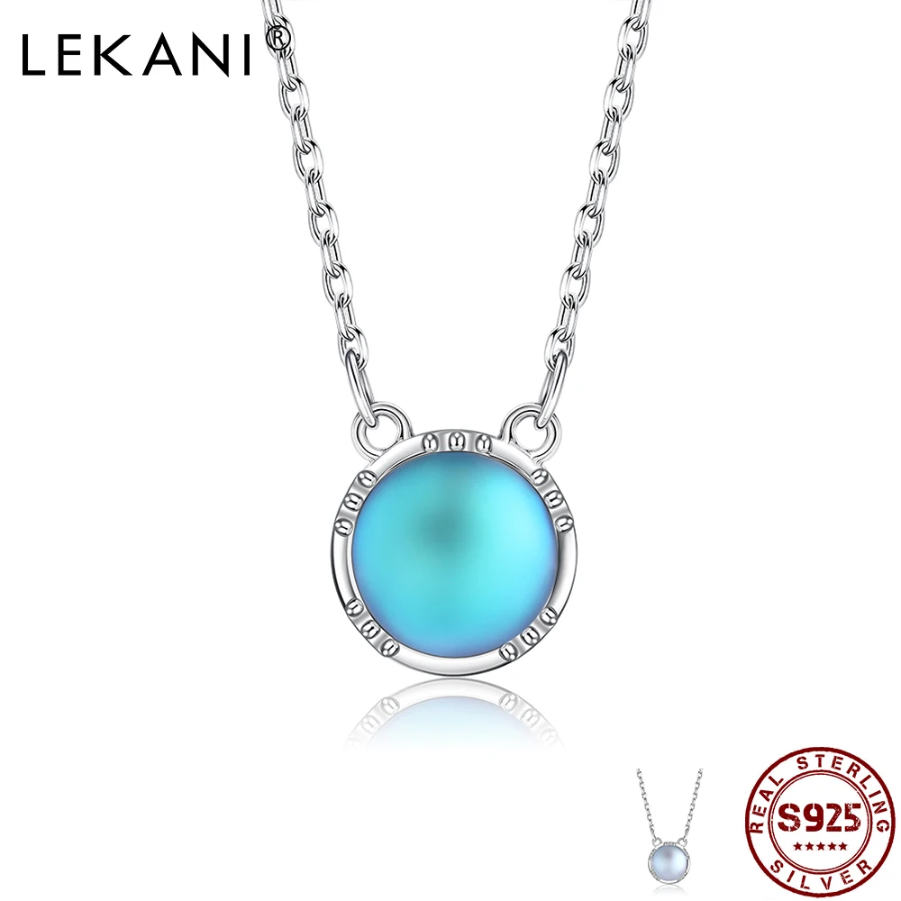 

LEKANI For Women 925 Sterling Silver Necklace Two Color Choice Round Moonstone O-chain Pendant Necklace Engagement Wedding