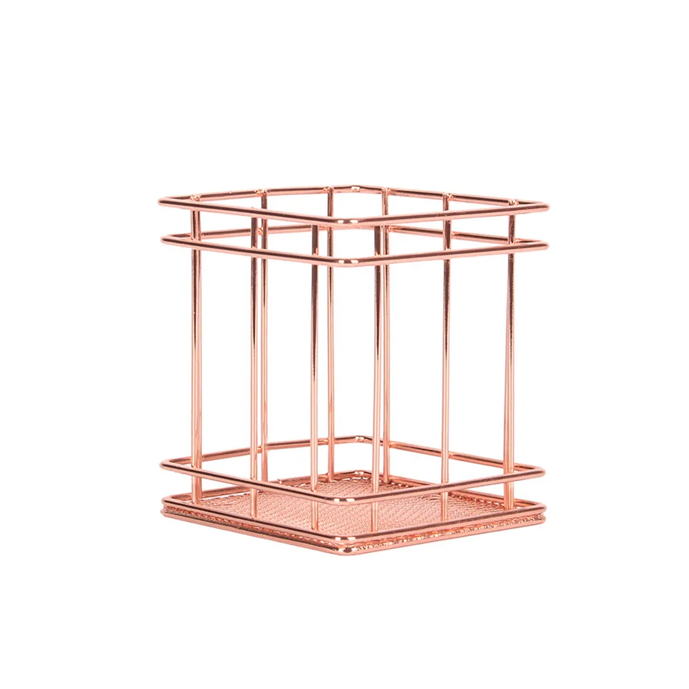 Modern Nordic Plating Metal Table Storage Basket Chic Rose Gold Cosmetic Stationary Pen Home Office Organizer Baskets |