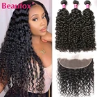 Пряди волнистых волос Beaufox с фронтальной перуанской волной, 3 пряди ди человеческих волос Реми с застежкой на шнуровке, с фронтальной