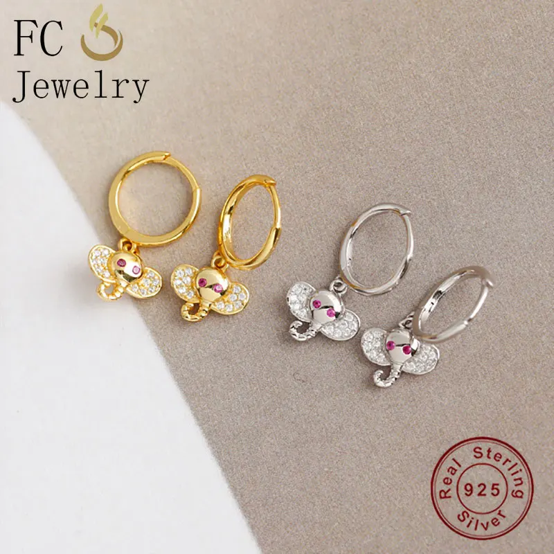 

FC ювелирные изделия 925 серебро маленькие круглые золотого цвета Животные Слон розовый циркон Хрустальный пирсинг серьги-кольца для женщин ...