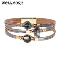 wellmore new glass leather women bracelet charm bracelets for women fashion party wedding jewelry wholesale drop shipping