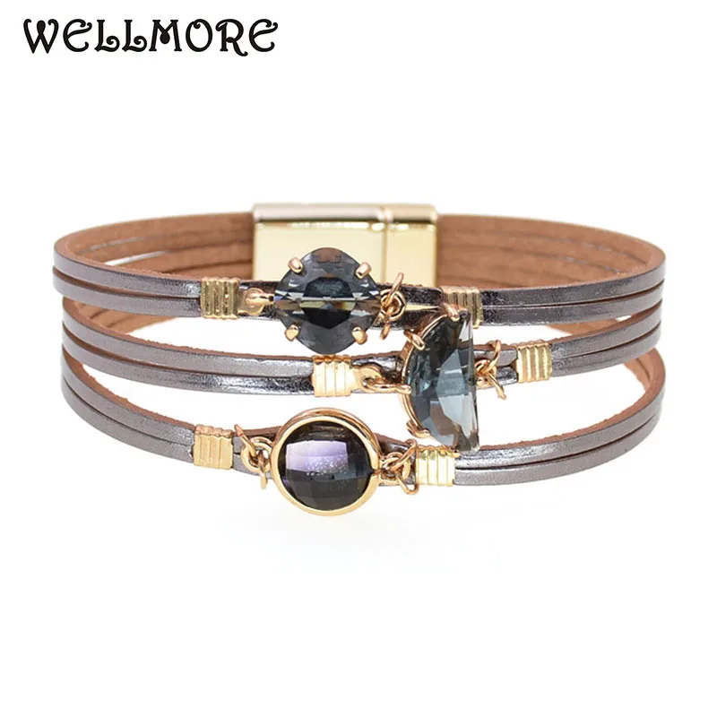 WELLMORE новый стеклянный кожаный женский браслет очаровательные браслеты для
