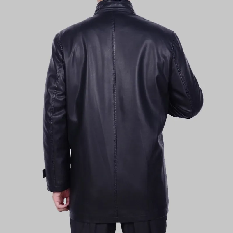 Мужская куртка из искусственной кожи длинная деловая повседневная корейский
