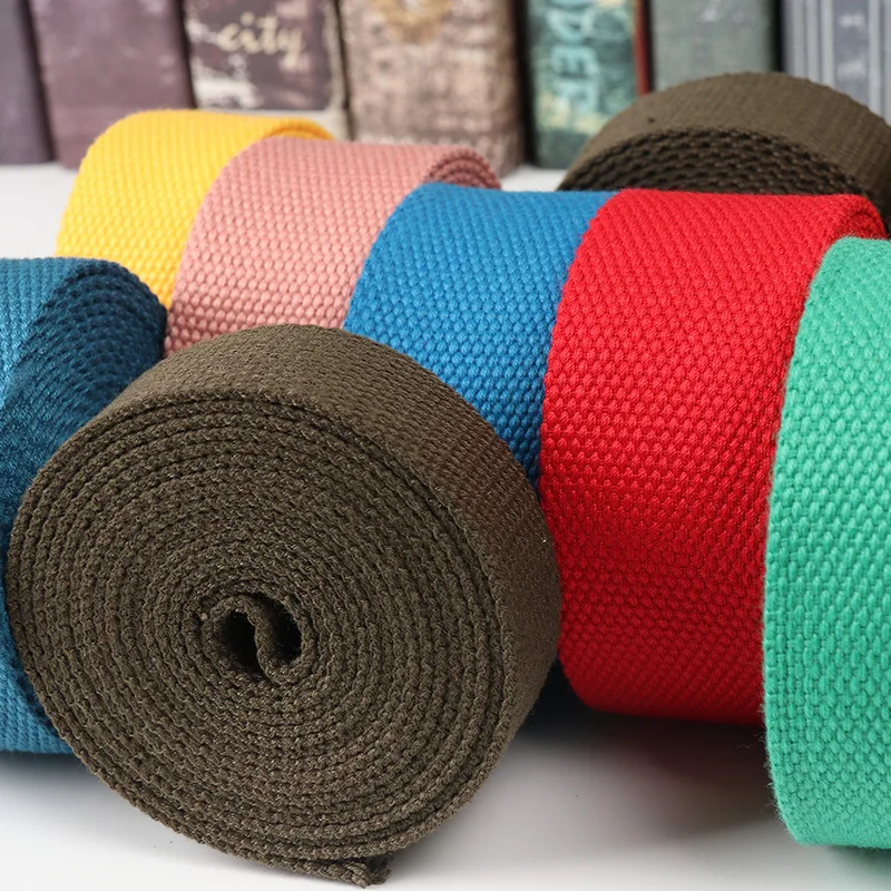 

2.5cm Color Cotton Canvas Webbing 1.5mm Thick Strap Bag Clothes Ribbon Backpack Belt Safety Band DIY Pet Rope Bag Making Sewing