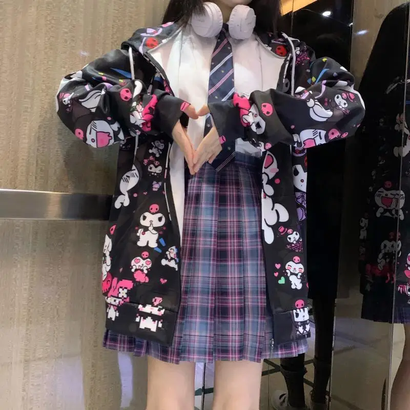 

Long Sleeve Zip Up Hoodie for Women Girl Harajuku Kawaii Anime Clothes Hooded Sweatshirt Thin Jacket Korean Hoddies Clothing