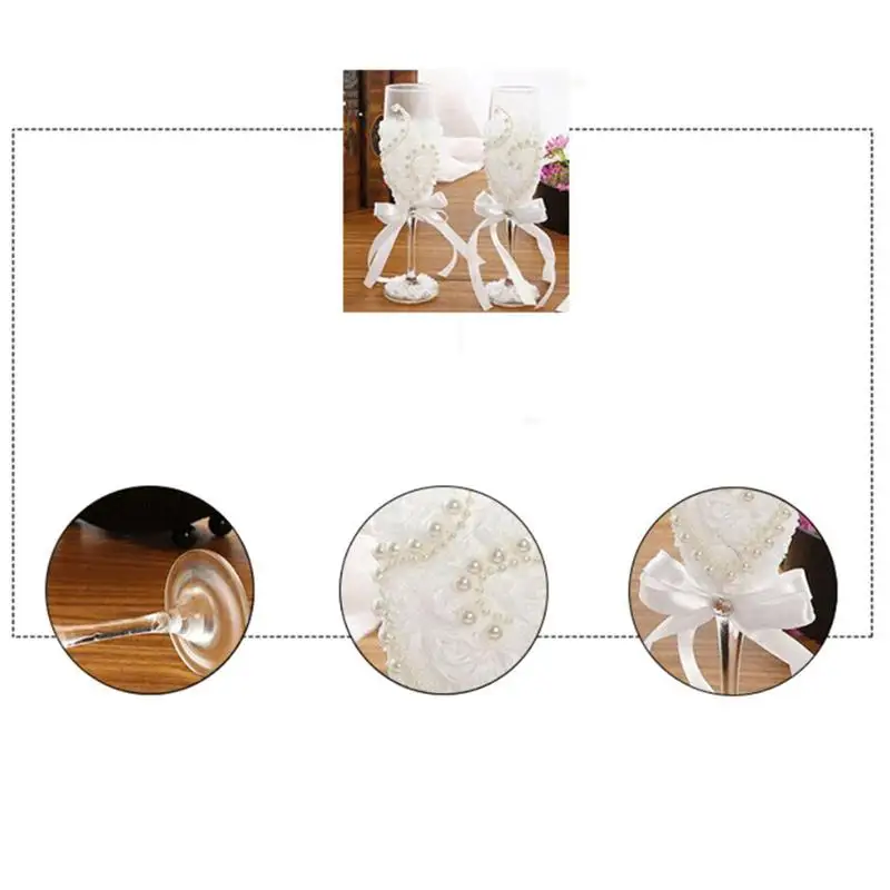 

1 Pair Of Bridal And Groom Champagne Flutes Elegant Flower Imitation Pearl Decor Drinking Glasses Red Wine Goblet Set