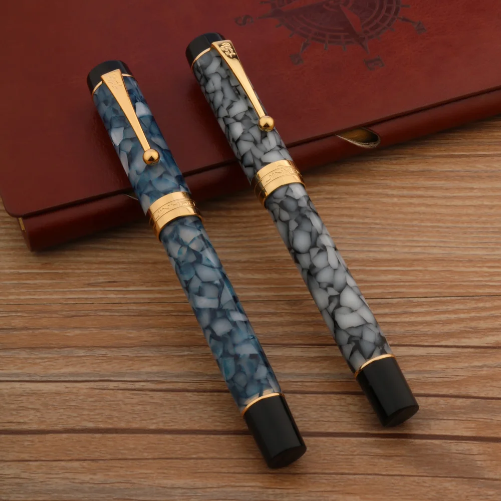 Luxury JinHao 100 Fountain Pen Blue Marble Golden Acrylic Spin Twist School Student Office Stationery Ink Pens