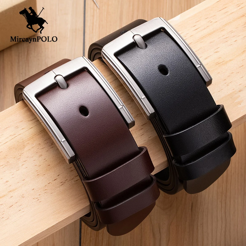 MircaynPOLO Men's Top Cowhide Leather Belt Classic Vintage Alloy Pin Buckle Belts Fashion Men Business Waistband Luxury Brand