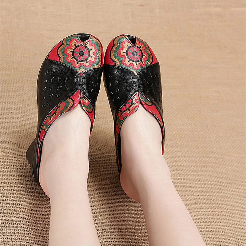 

TIMETANG New Summer Peep-toe Women's Slippers Genuine Leather High Heels Shoes Woman Rome Style Casual Ladies Slides ShoesE834