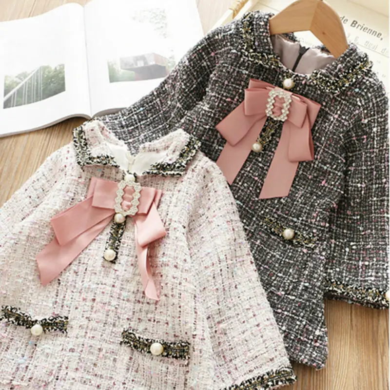 Пальто для девочек Осеннее вечерние молнии с жемчужным бантом 2020 | Детская одежда