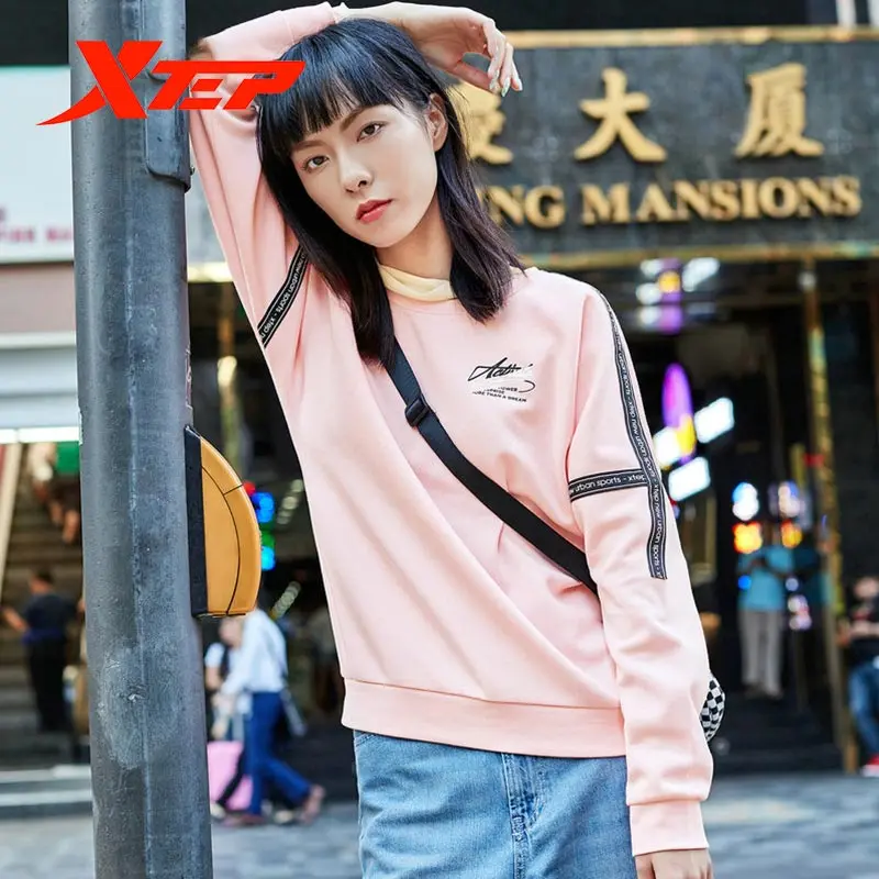 Xtep женский белый Повседневный свитер весна-осень с буквенным принтом пуловер