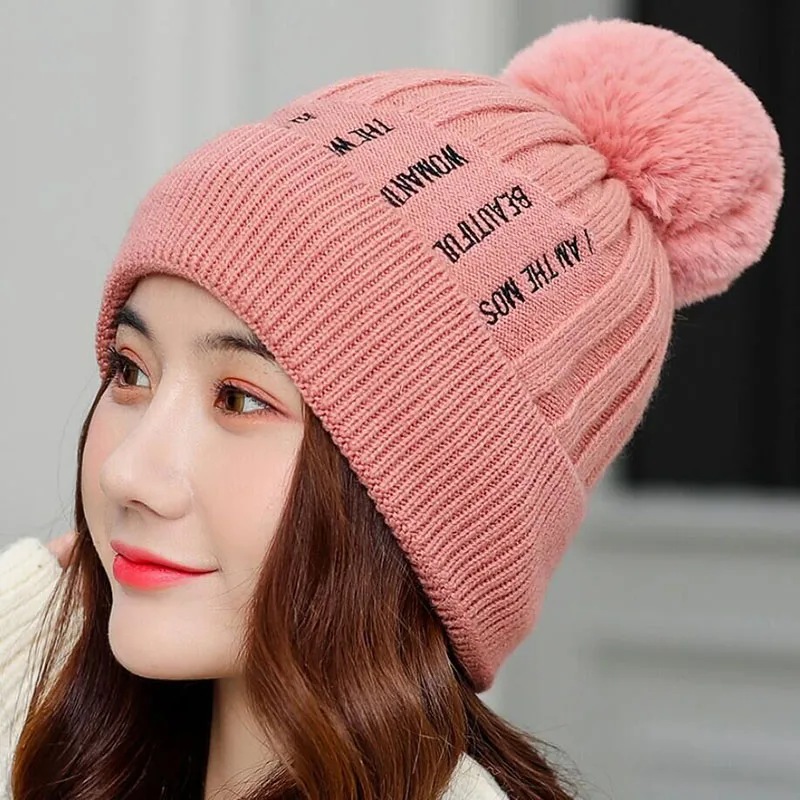2019 Skullies Beanies зимняя женская шапка вязаная теплая с помпоном Модная брендовая плюс