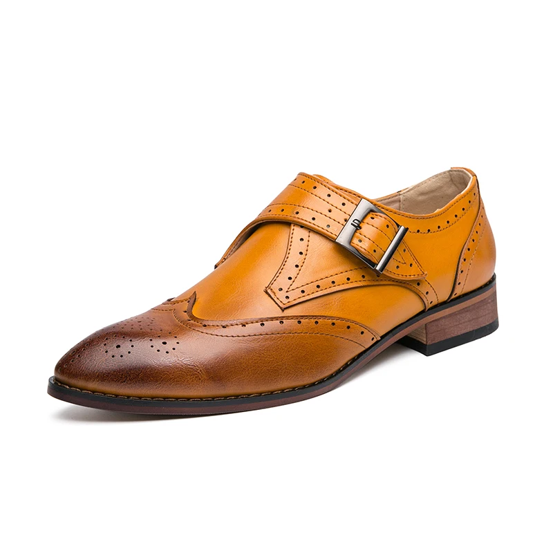 

Spring Autumn Men's Dress Shoes Mix Color Fashion Brogue Shoes Brown PU Peather Monk Shoes Slip-on Loafers Plus Size 48