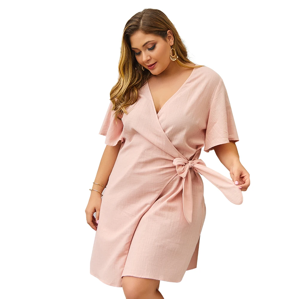 Aswinfon лето плюс платье женское с коротким рукавом глубокий платья v образным