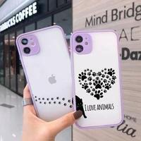 dog footprint paw colorful cute phone case for iphone 13 12 11 mini pro xr xs max 7 8 plus x matte transparent purple back cover