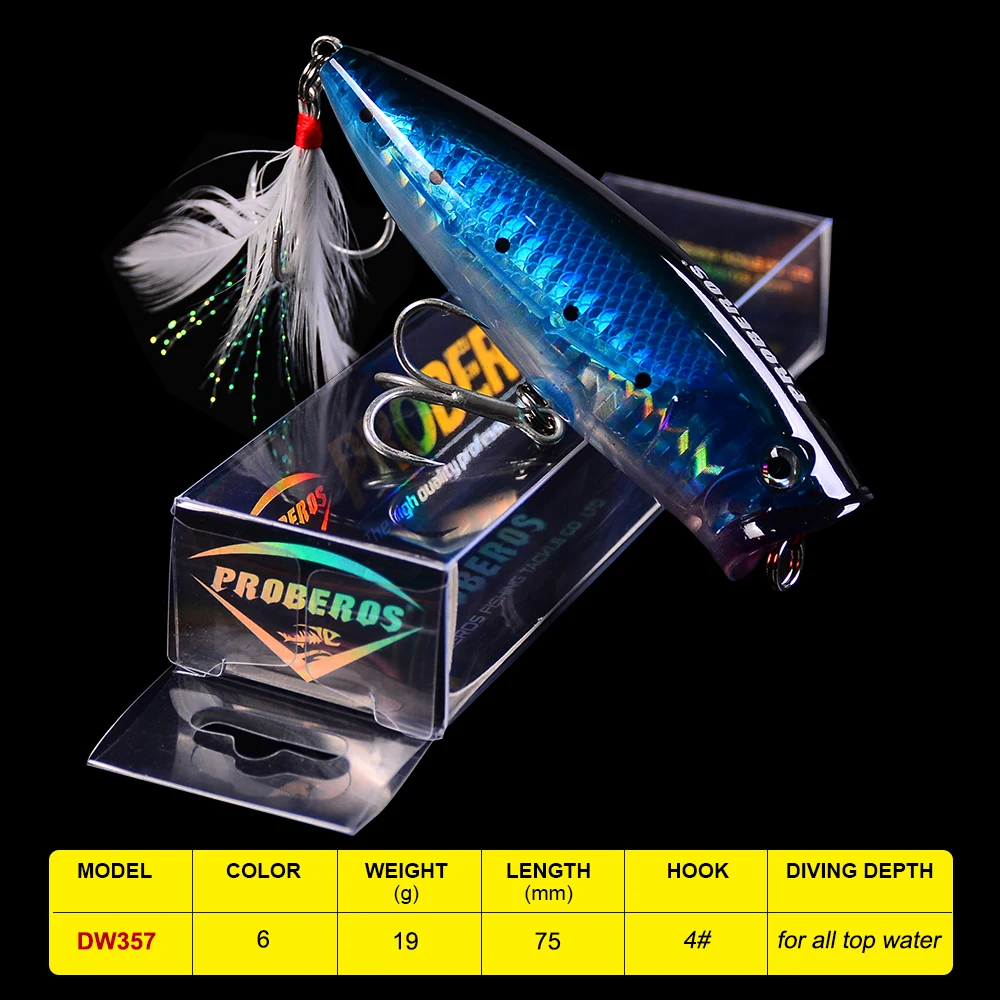 1 шт. Topwater Popper рыболовные приманки 4 # крючок 8 5 см 19 г плавающая морской окунь