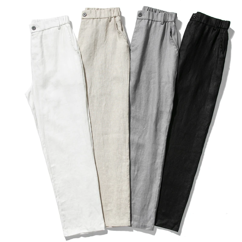 

Large size loose straight leg lightweight pants 2021 summer classic brand thin linen men's solid color casual pants trousers