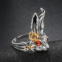 opening adjustable ring couple ring rabbit shape inlaid red blue cubic zirconia sweet cute surprise birthday gift for friends