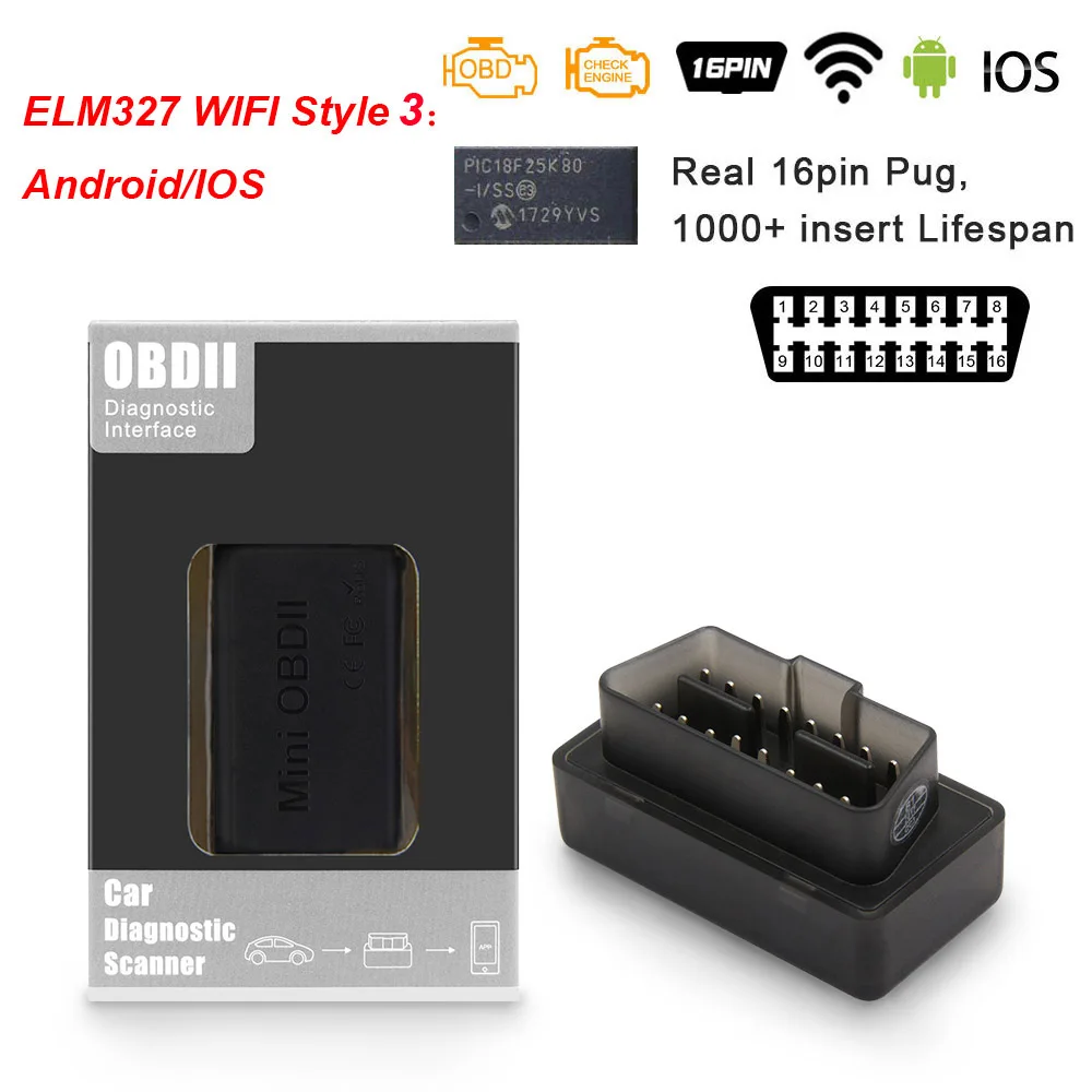 WIFI Style 3 ELM 327 V1.5 PIC18F25K80 Wi-Fi OBD2 Bluetooth wifi сканер ELM327 V1.5 для Android/IOS OBD 2 OBD2 автомобильный диагностический автоматический инструмент - Цвет: WIFI Style 3