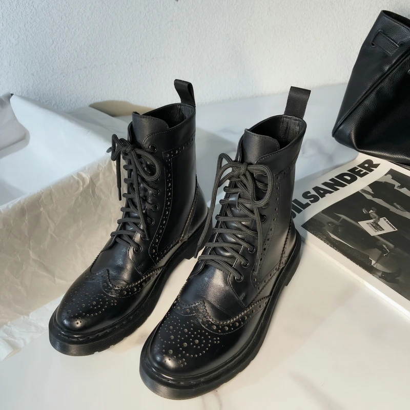 

Cross Tied Shoes Woman 2021 Fashion Newest Low Heels ankle women boots Female Genuine Leather Boots Working Casual sheos