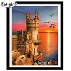 Алмазная вышивка с полным заполнением, мозаика в виде морского замка, заката, квадратная круглая вышивка, домашний декор ручной работы Стразы