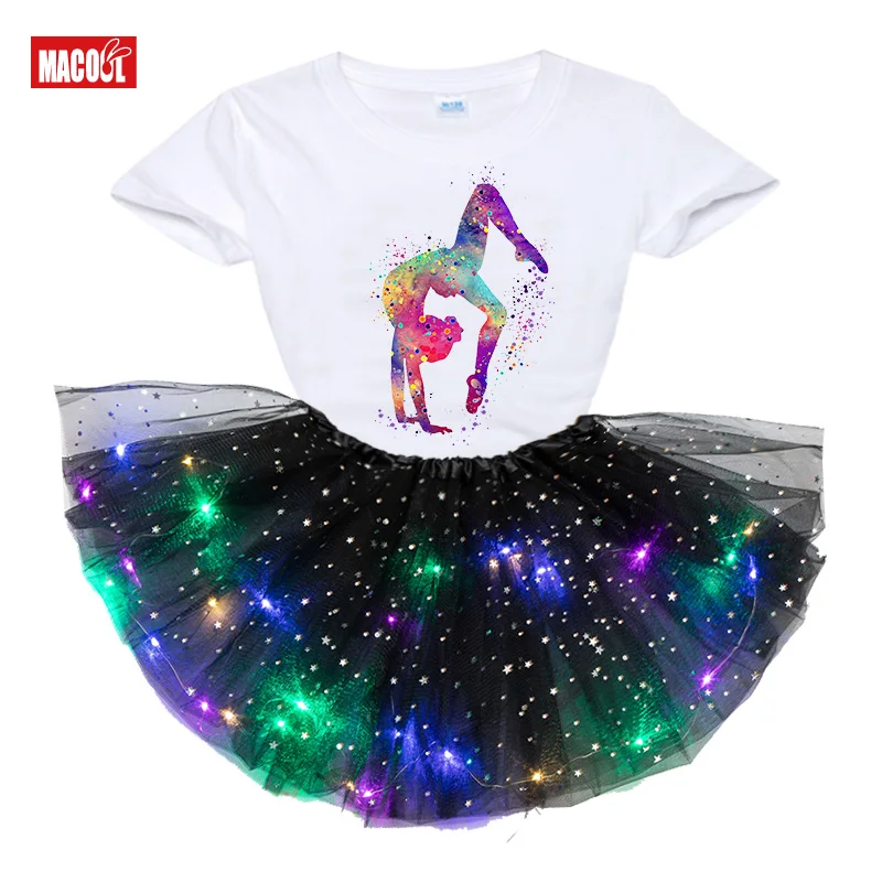 2021 Girl Dresses Set for Girls Tutu Princess Party Dresses with LED Lights Flower Birthday Party Cosplay Costume Girls Clothing