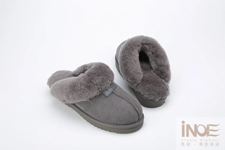 INOE, овечья кожа, замша, кожа с натуральным мехом на подкладке зимние комнатные туфли для женщин домашняя обувь для женщин; теплые шлёпанцы для женщин